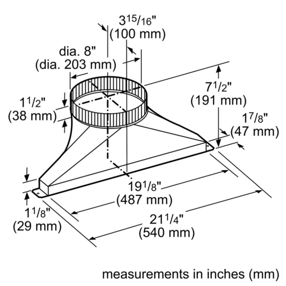HDDSTRAN8 - Transition latérale/arrière 8 " en acier inoxydable pour hotte