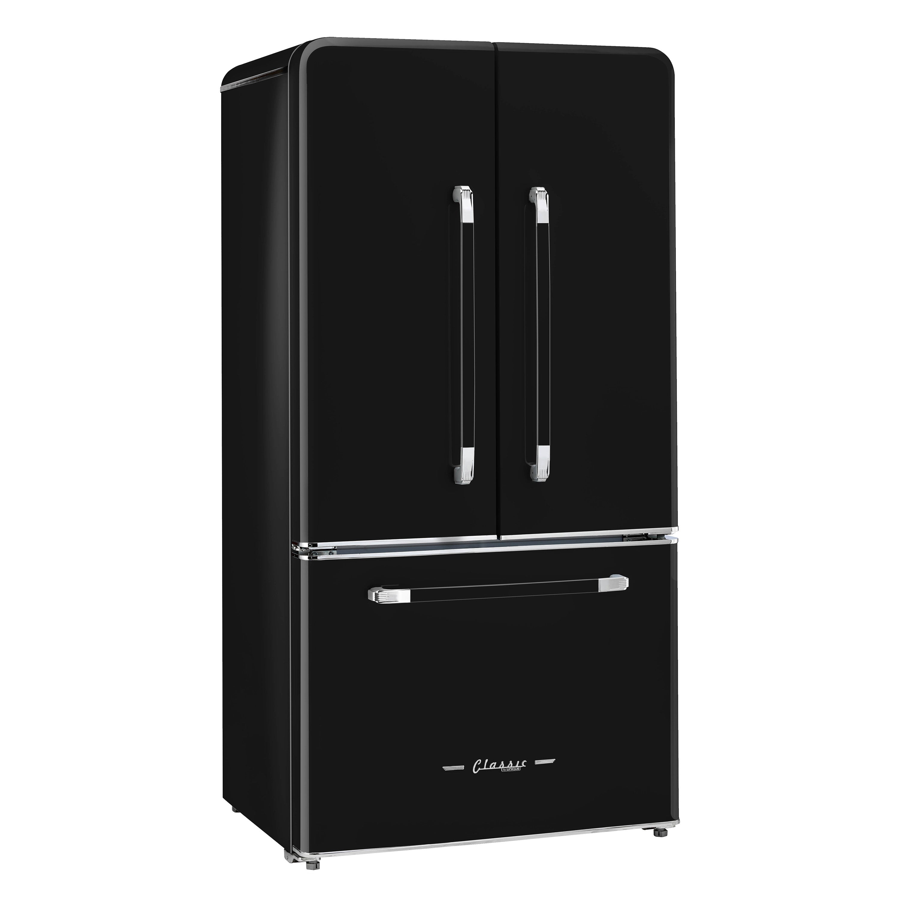 UGP-595L B AC - Réfrigérateur à portes françaises Classic Retro 36 po, 21,4 pi³, sans givre, modèle UGP‑595L B AC, noir minuit