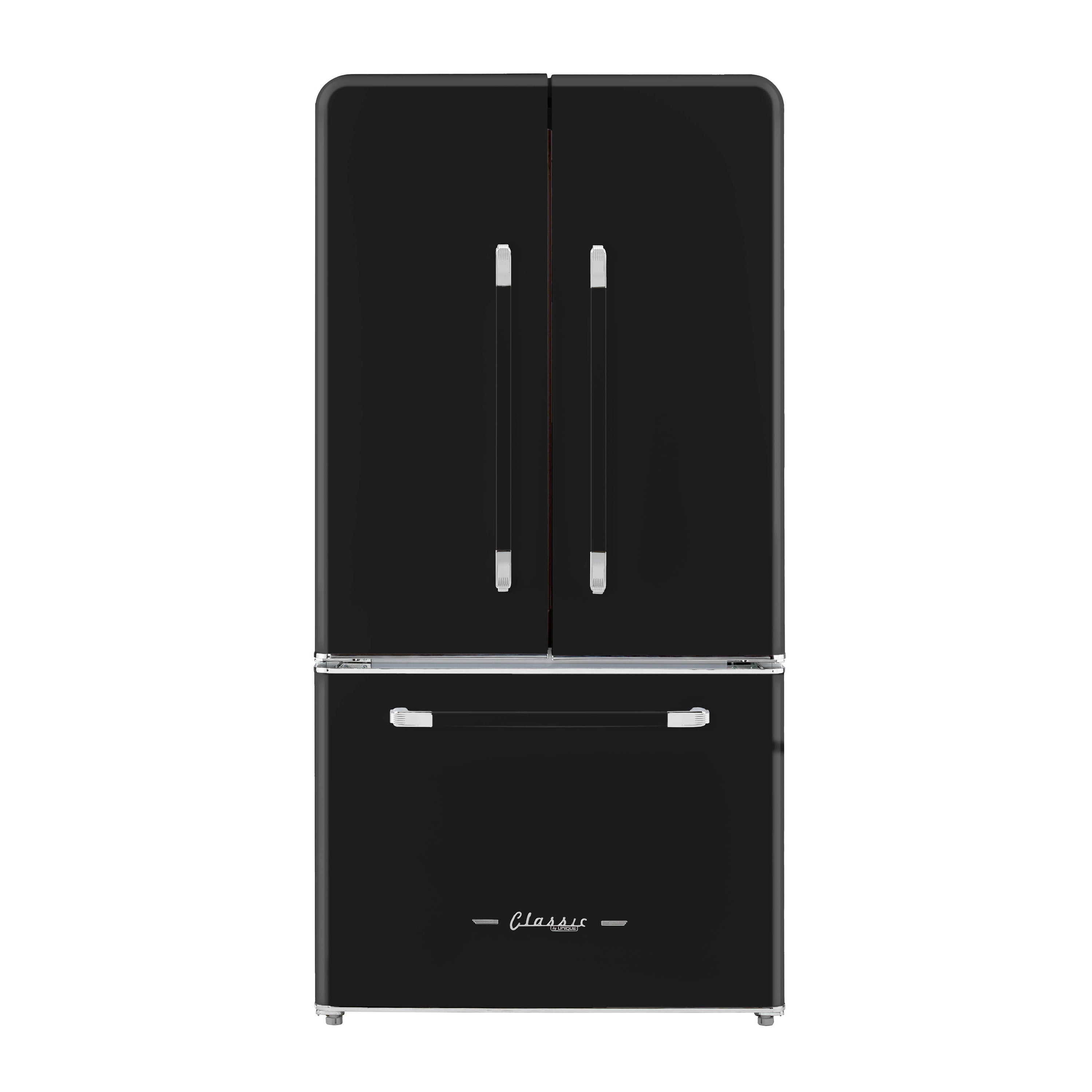 UGP-595L B AC - Réfrigérateur à portes françaises Classic Retro 36 po, 21,4 pi³, sans givre, modèle UGP‑595L B AC, noir minuit