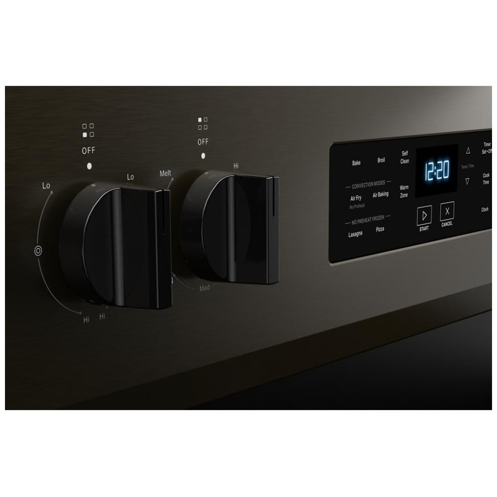 YWFES5030RV - Cuisinière électrique autoportante Whirlpool de 30 po, 5,3 pi³, noir sur acier inoxydable