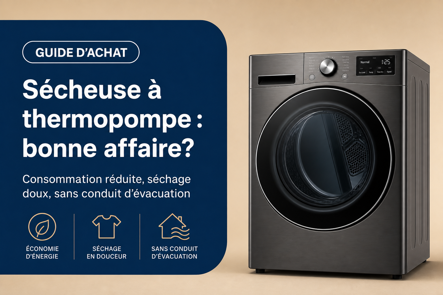 Sécheuse à thermopompe gris graphite illustrant un guide d'achat sur les avantages, les économies d'énergie et le fonctionnement de cette technologie.