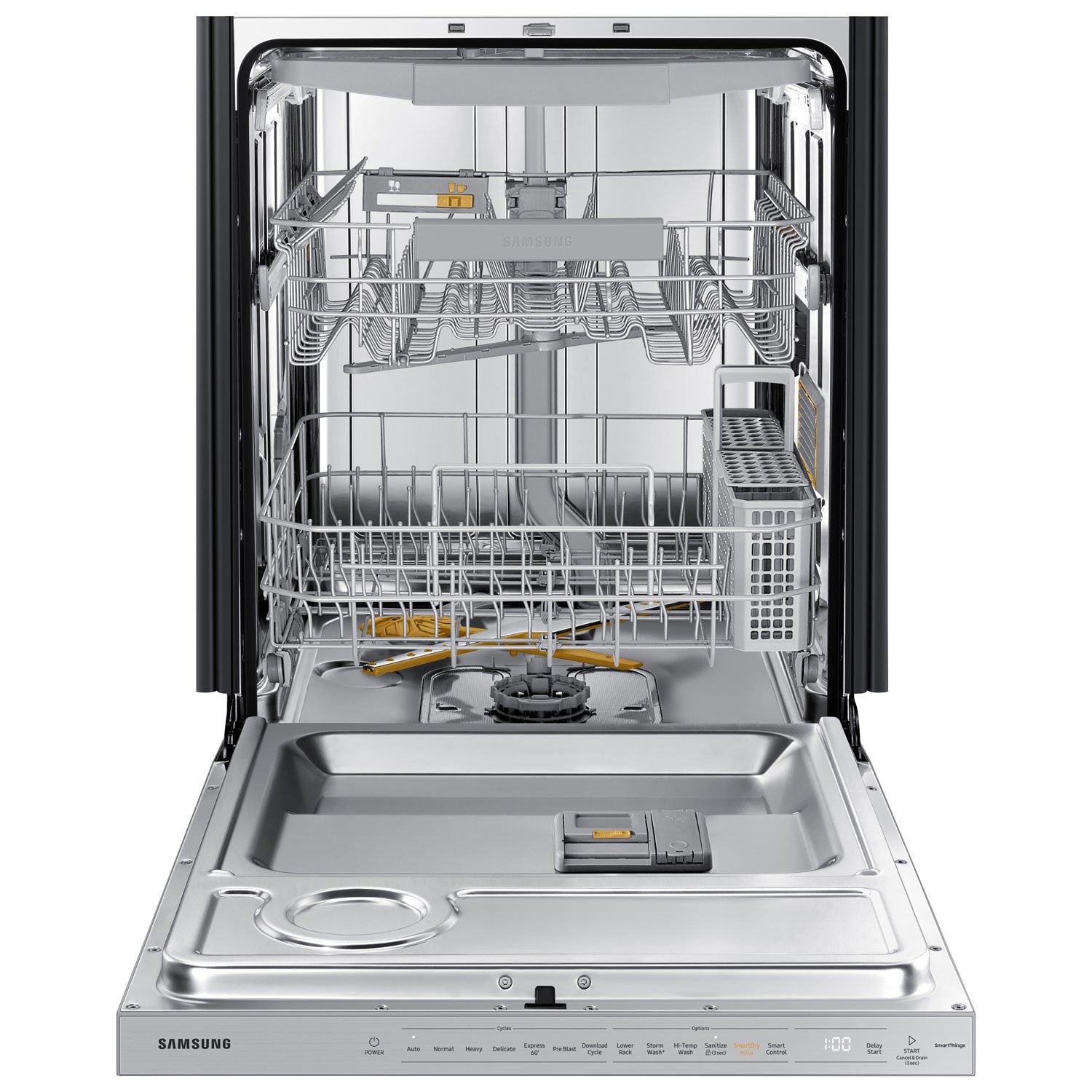 DW80B7070AP/AC - Lave-vaisselle à commandes sur le dessus, 3e panier, StormWash+ et porte à ouverture automatique de 24 po 42 dB de Samsung - Energy Star () - Prêt pour panneau