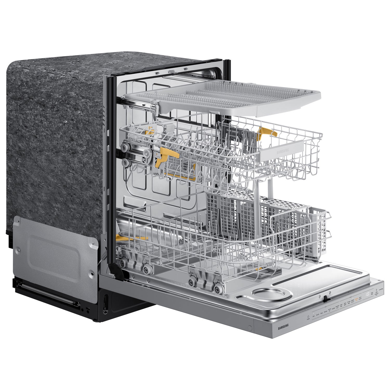 DW80B7070AP/AC - Lave-vaisselle à commandes sur le dessus, 3e panier, StormWash+ et porte à ouverture automatique de 24 po 42 dB de Samsung - Energy Star () - Prêt pour panneau
