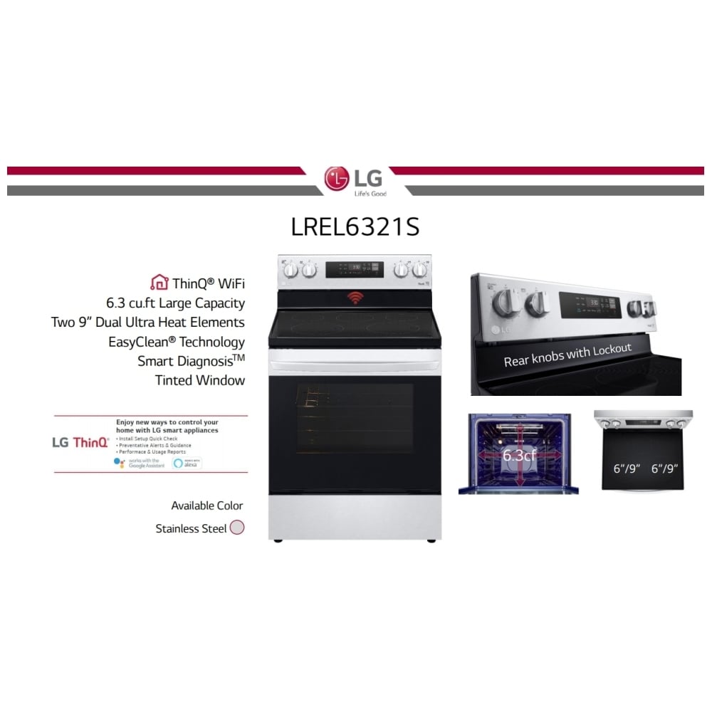 LREL6321S - Cuisinière électrique intelligente Wi‑Fi 6,3 pi³ avec EasyClean®