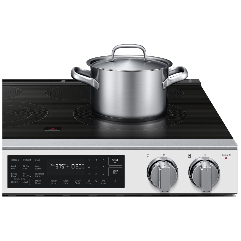 NSE80H63SWAC - Cuisinière électrique série 80 Samsung 30 po 6,3 pi³ avec convection véritable – Verre blanc
