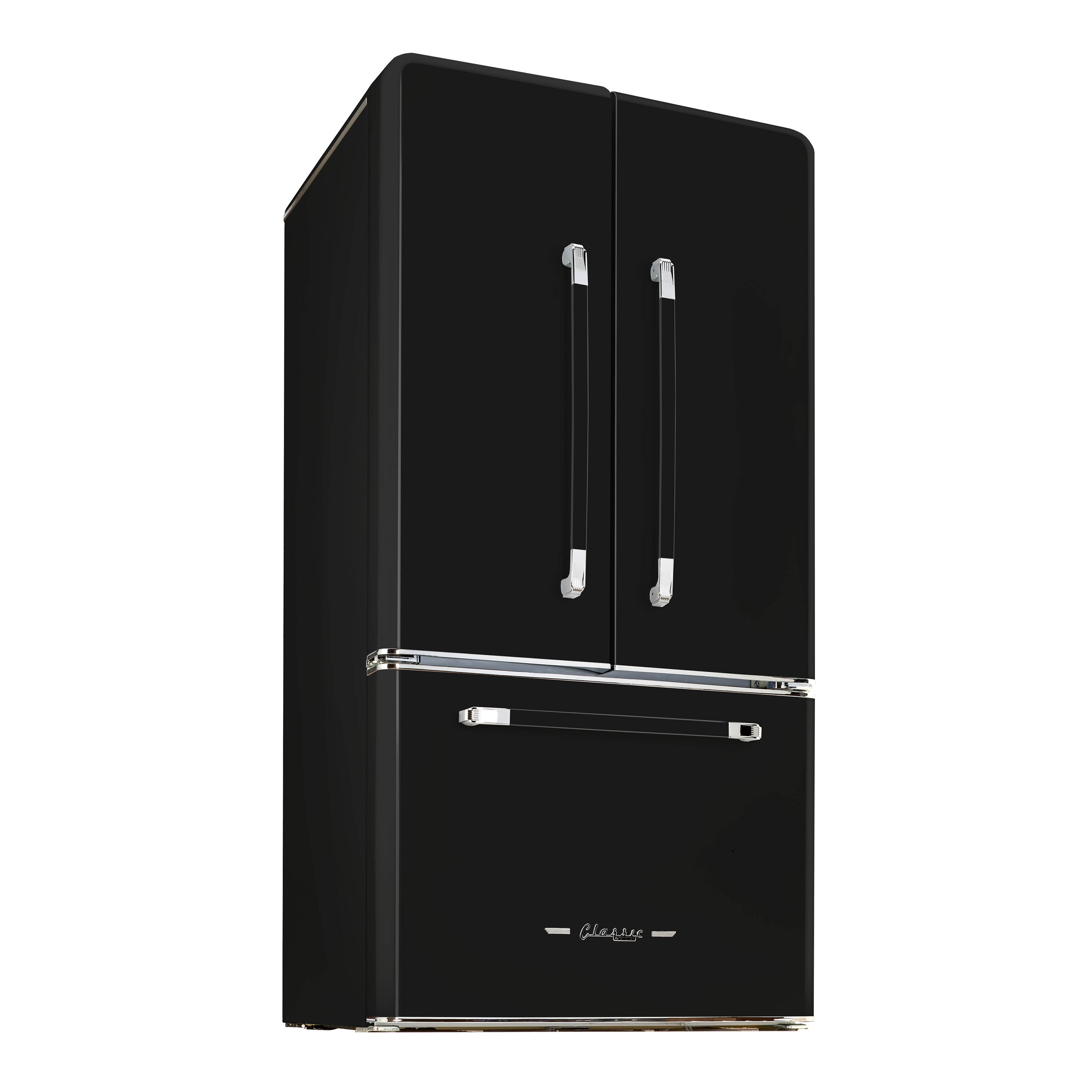 UGP-595L B AC - Réfrigérateur à portes françaises Classic Retro 36 po, 21,4 pi³, sans givre, modèle UGP‑595L B AC, noir minuit