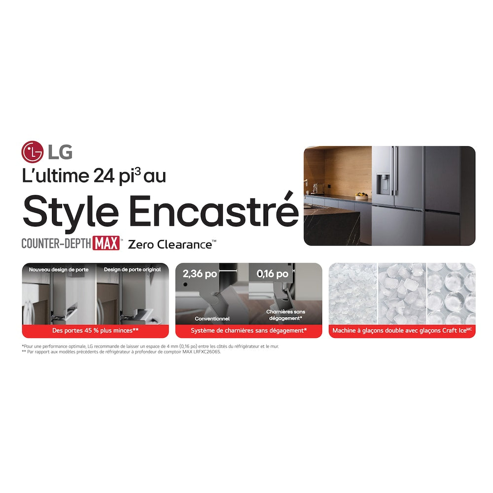 LF25Z6211S - Réfrigérateur MAX 3 portes 36 po, 25 pi³, profondeur comptoir, charnières Zero Clearance, acier inoxydable, ENERGY STAR®